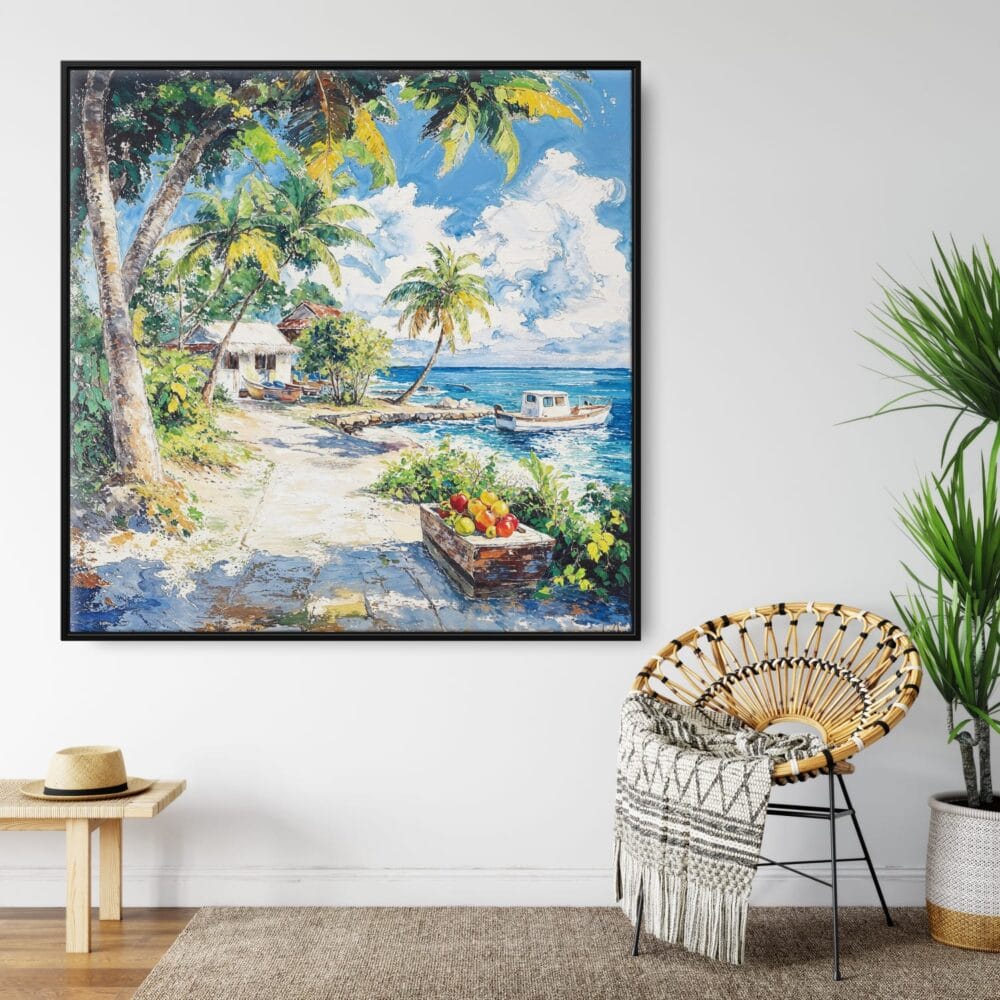 Framed Caribbean Canvas Wall Art - Square - Boho Lounge Framed Caribbean Canvas Wall Art - Square - Boho Lounge