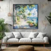 Framed Caribbean Canvas Wall Art - Square - Tropical Living Room