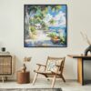 Framed Caribbean Painting Canvas Wall Art - Square - Boho Lounge Chair