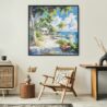 Framed Caribbean Painting Canvas Wall Art - Square - Boho Lounge Chair