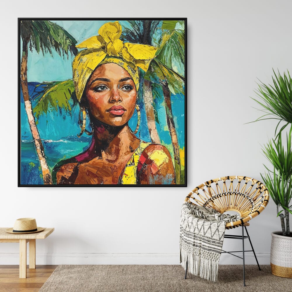 Framed Jamaican Woman Painting Canvas Wall Art - Square - Boho Lounge Framed Jamaican Woman Painting Canvas Wall Art - Square - Boho Lounge