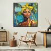 Framed Jamaican Woman Painting Canvas Wall Art - Square - Boho Lounge Chair