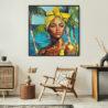 Framed Jamaican Woman Painting Canvas Wall Art - Square - Boho Lounge Chair