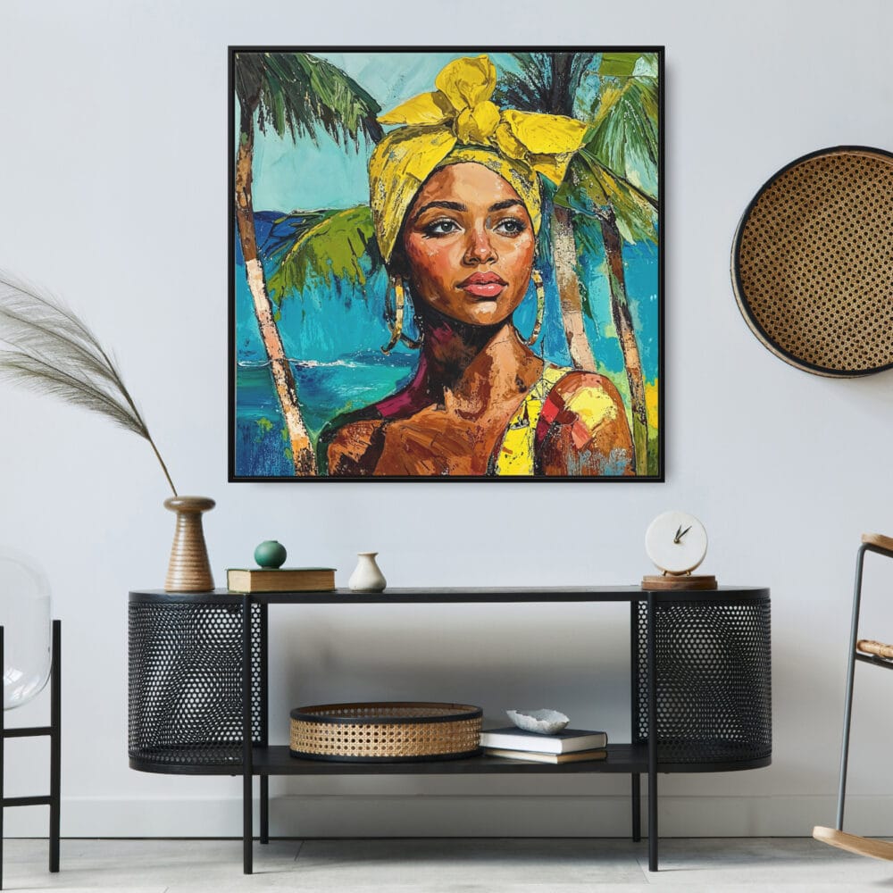 Framed Jamaican Woman Painting Canvas Wall Art - Square - Modern Bohemian Framed Jamaican Woman Painting Canvas Wall Art - Square - Modern Bohemian