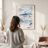 Framed Salar de Uyuni Watercolor Wall Art - In Living Room with Woman Looking at it - Portrait