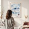 Framed Salar de Uyuni Watercolor Wall Art - In Living Room with Woman Looking at it - Portrait