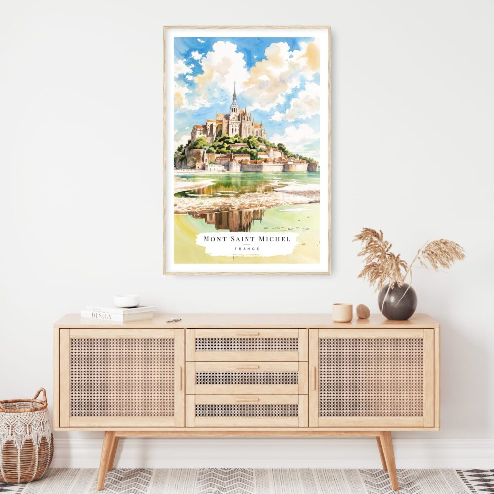 France Mont Saint Michel Watercolor Art Print - Shelf - Portrait France Mont Saint Michel Watercolor Art Print - Shelf - Portrait