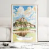 France Mont Saint Michel Watercolor Art Print - Wood Frame standing on Floor