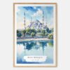 Istanbul Blue Mosque Watercolor Art Print - Main - Wood Frame