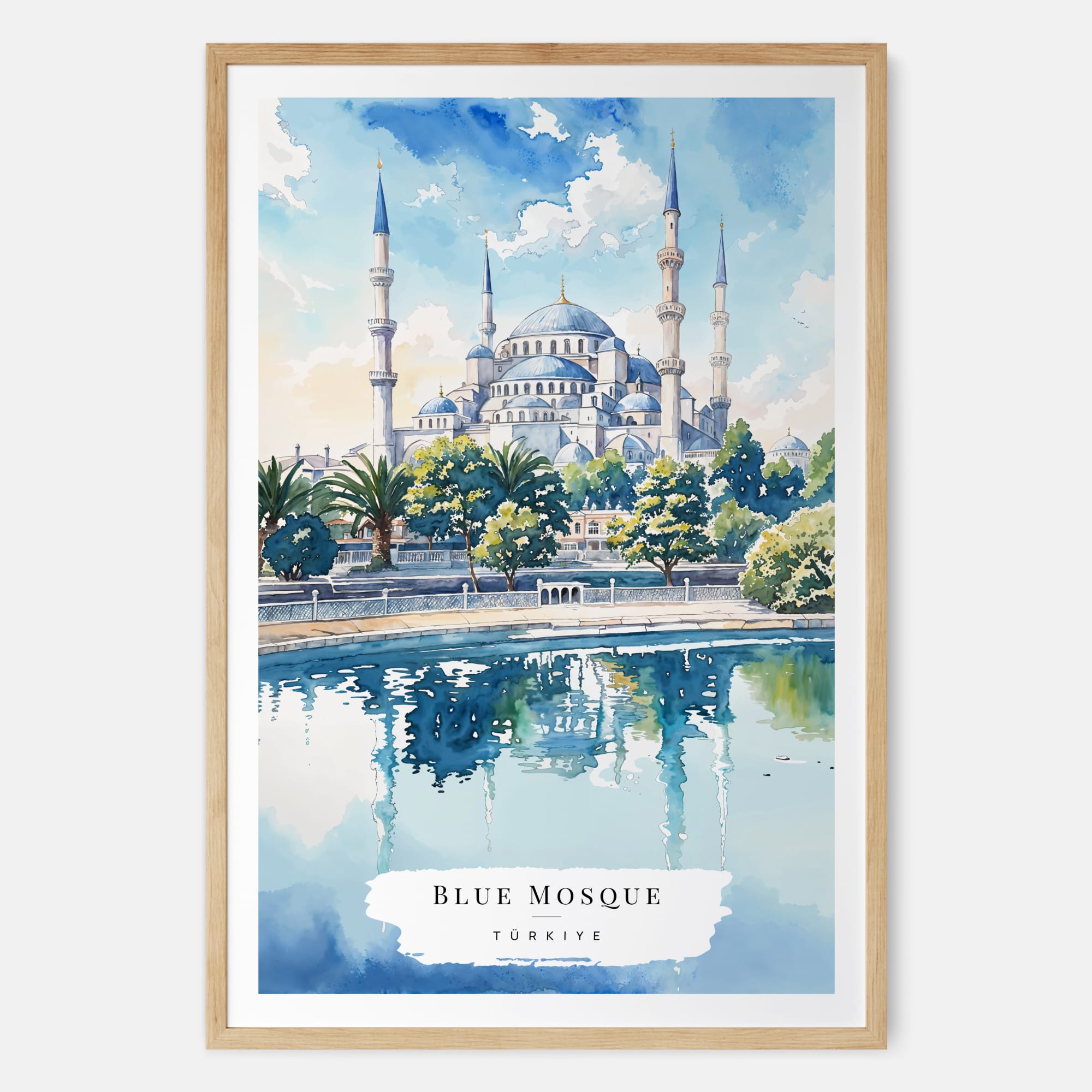 Istanbul Blue Mosque Watercolor Art Print – Vibrant Turkey Travel Art