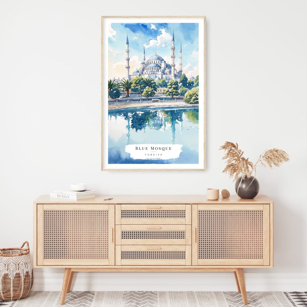 Istanbul Blue Mosque Watercolor Art Print - Shelf - Portrait Istanbul Blue Mosque Watercolor Art Print - Shelf - Portrait