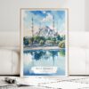 Istanbul Blue Mosque Watercolor Art Print - Wood Frame standing on Floor