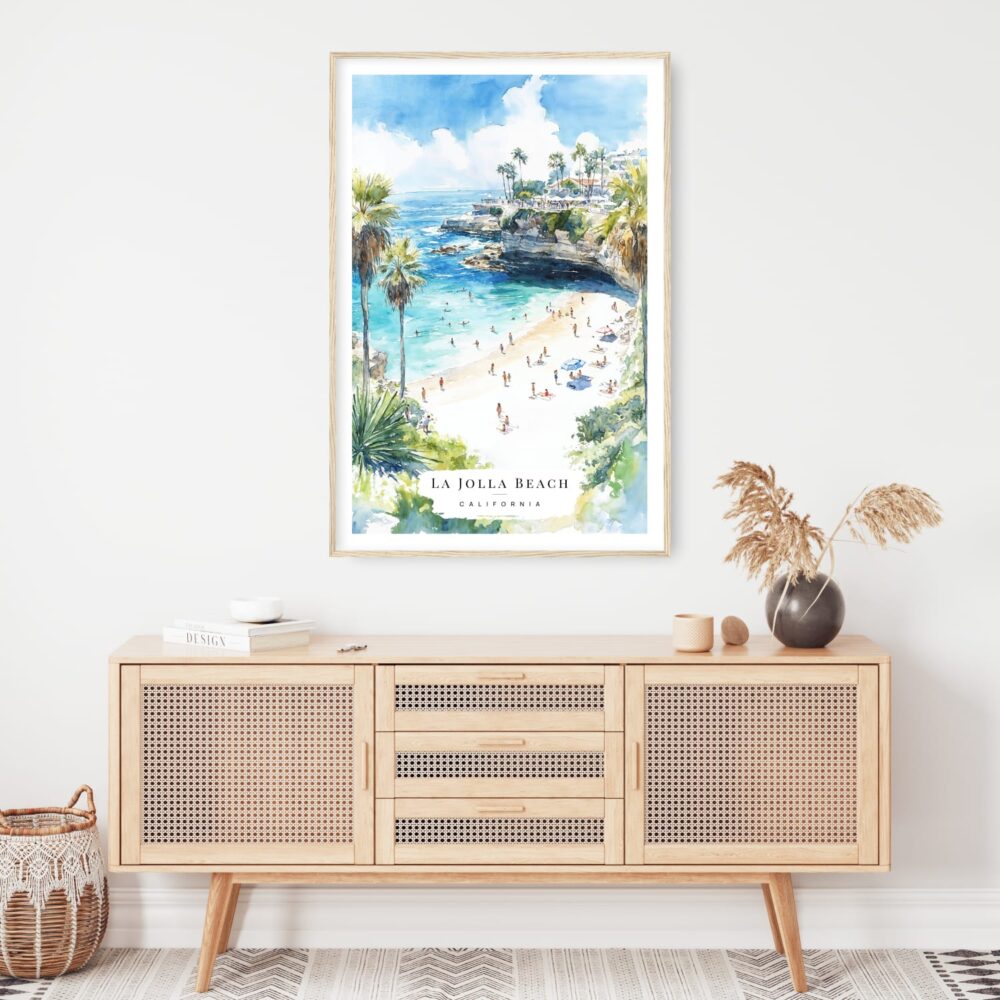 La Jolla Beach Watercolor Art Print - Shelf - Portrait La Jolla Beach Watercolor Art Print - Shelf - Portrait