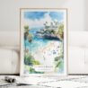 La Jolla Beach Watercolor Art Print - Wood Frame standing on Floor