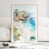 La Jolla Cove Watercolor Art Print - Wood Frame standing on Floor