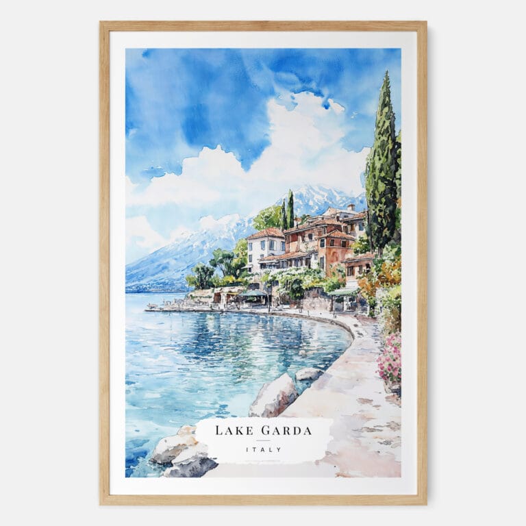 Lake Garda Italy Watercolor Art Print - Main - Wood Frame