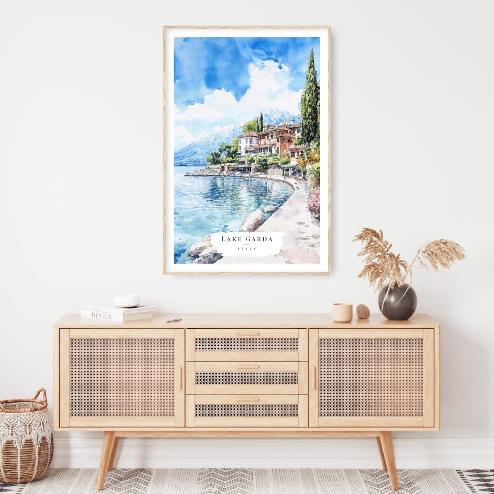 Lake Garda Italy Watercolor Art Print - Shelf - Portrait Lake Garda Italy Watercolor Art Print - Shelf - Portrait
