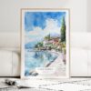 Lake Garda Italy Watercolor Art Print - Wood Frame standing on Floor
