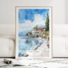 Lake Garda Italy Watercolor Art Print - Wood Frame standing on Floor