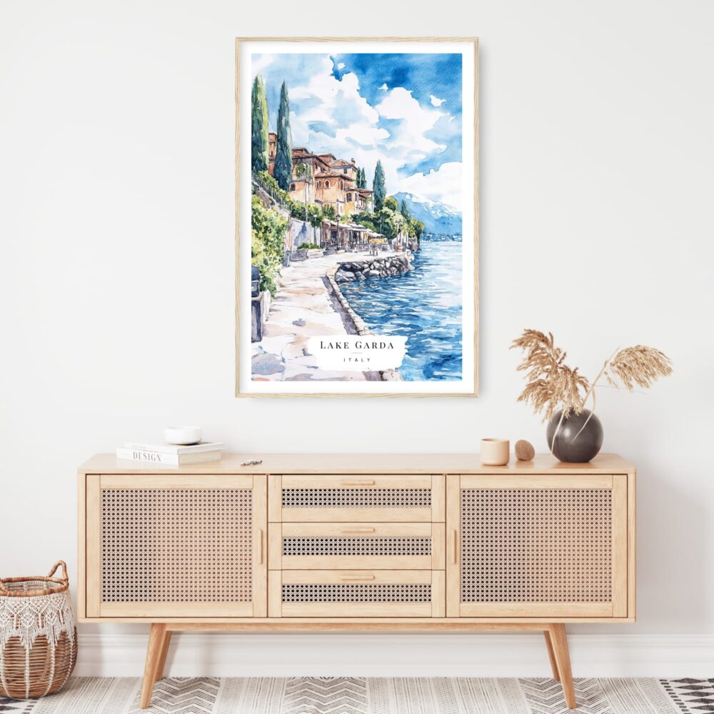 Lake Garda Watercolor Art Print - Shelf - Portrait Lake Garda Watercolor Art Print - Shelf - Portrait