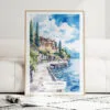 Lake Garda Watercolor Art Print - Wood Frame standing on Floor
