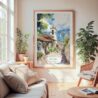 Large Framed Bogota Colombia Watercolor Wall Art - Cozy Living Room - Portrait