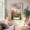 Large Framed Colorado Springs Watercolor Wall Art - Cozy Living Room - Portrait