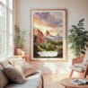 Large Framed Colorado Springs Watercolor Wall Art - Cozy Living Room - Portrait