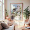Large Framed Cordoba Spain Watercolor Wall Art - Cozy Living Room - Portrait