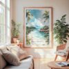 Large Framed Costa Rica Playa Dominical Watercolor Wall Art - Cozy Living Room - Portrait