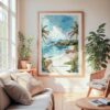 Large Framed Costa Rica Playa Ventana Watercolor Wall Art - Cozy Living Room - Portrait