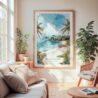 Large Framed Costa Rica Playa Ventana Watercolor Wall Art - Cozy Living Room - Portrait