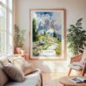 Large Framed Dolomites Hiking Watercolor Wall Art - Cozy Living Room - Portrait