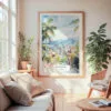 Large Framed Medellin Colombia Watercolor Wall Art - Cozy Living Room - Portrait