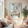 Large Framed Notre Dame Cathedral Watercolor Wall Art - Cozy Living Room - Portrait