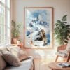 Large Framed Patagonia Chile Watercolor Wall Art - Cozy Living Room - Portrait