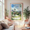 Large Framed Quebec Château Frontenac Watercolor Wall Art - Cozy Living Room - Portrait