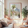 Large Framed Rio De Janeiro Rocinha Favela Watercolor Wall Art - Cozy Living Room - Portrait