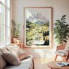 Large Framed The Dolomites Watercolor Wall Art - Cozy Living Room - Portrait