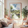 Large Framed Yorkshire Stone Cottage Watercolor Wall Art - Cozy Living Room - Portrait