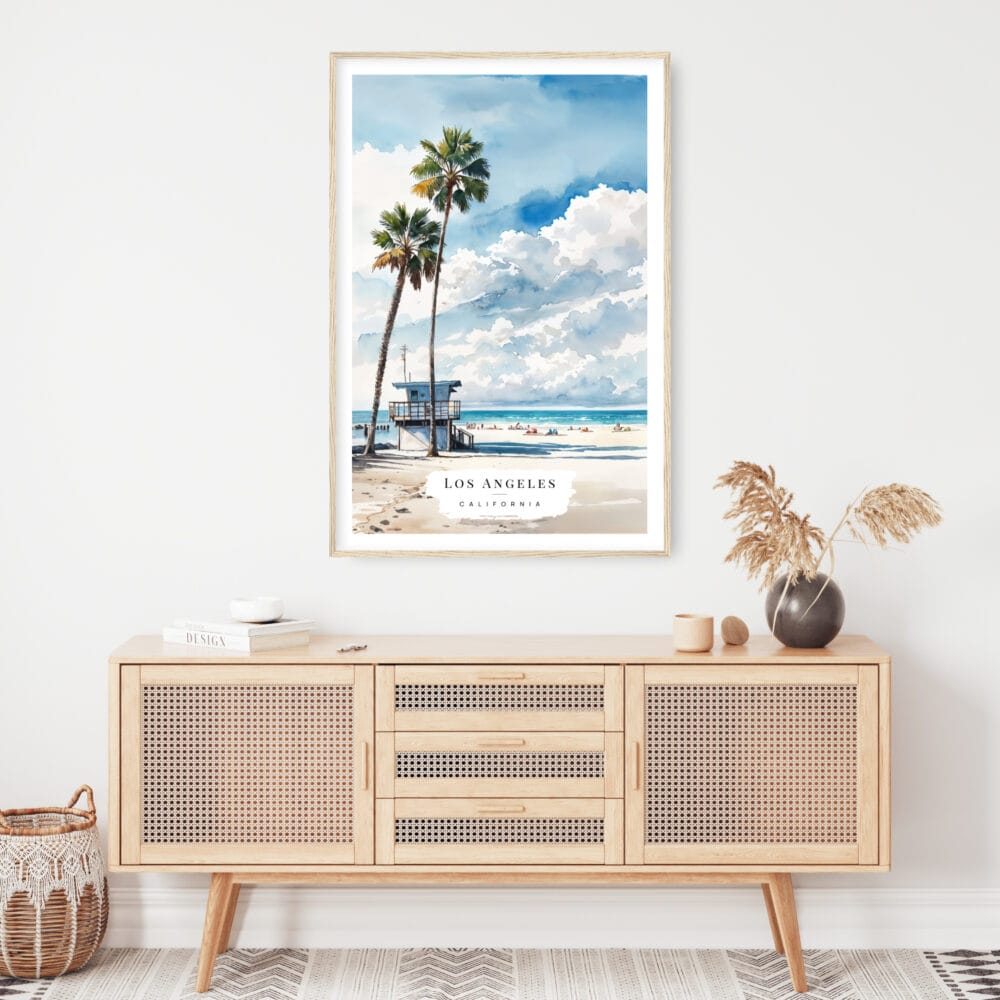 Los Angeles Beach Watercolor Art Print - Shelf - Portrait Los Angeles Beach Watercolor Art Print - Shelf - Portrait