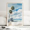 Los Angeles Beach Watercolor Art Print - Wood Frame standing on Floor