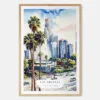 Los Angeles Downtown Watercolor Art Print - Main - Wood Frame