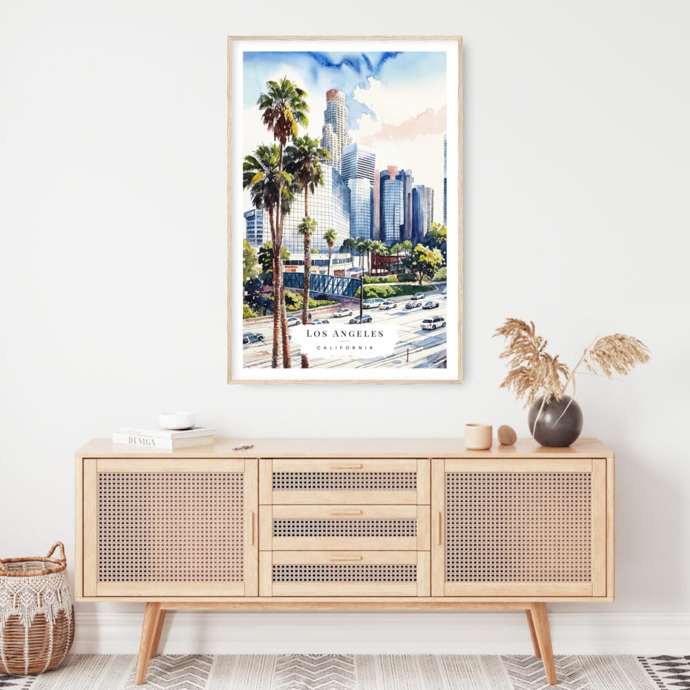 Los Angeles Downtown Watercolor Art Print - Shelf - Portrait Los Angeles Downtown Watercolor Art Print - Shelf - Portrait