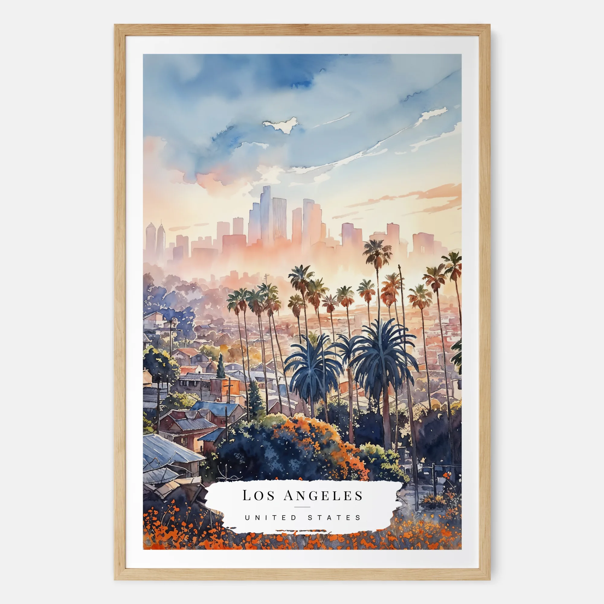 Los Angeles Sunset Skyline Watercolor Print