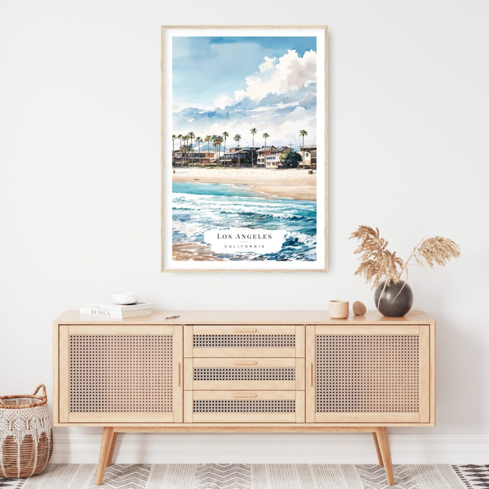 Los Angeles Waterfront Watercolor Art Print - Shelf - Portrait Los Angeles Waterfront Watercolor Art Print - Shelf - Portrait
