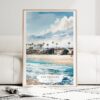 Los Angeles Waterfront Watercolor Art Print - Wood Frame standing on Floor