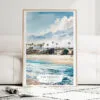 Los Angeles Waterfront Watercolor Art Print - Wood Frame standing on Floor