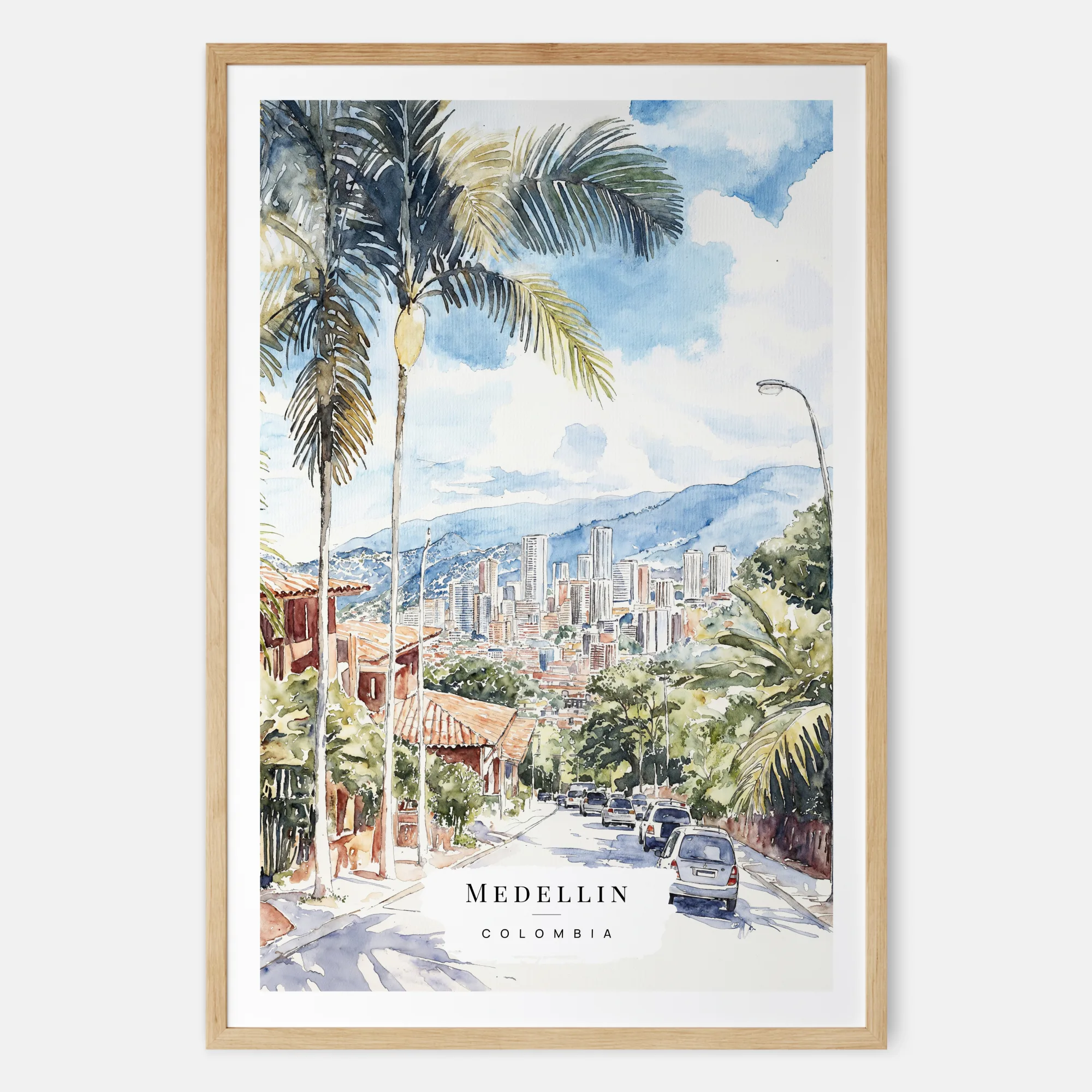 Medellin Skyline Watercolor Print – Colombia Travel Art