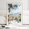 Medellin Colombia Skyline Watercolor Art Print - Wood Frame standing on Floor